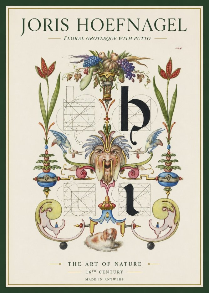 Joris Hoefnagel Floral Grotesque with Putto No1 - Póster