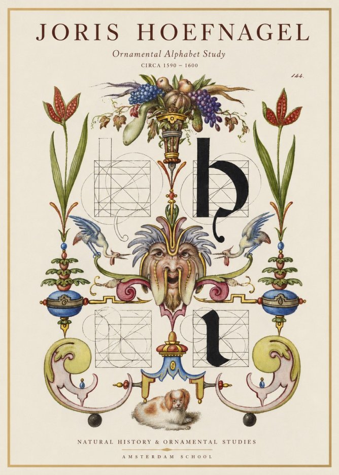 Joris Hoefnagel Floral Grotesque with Putto No2 - Póster