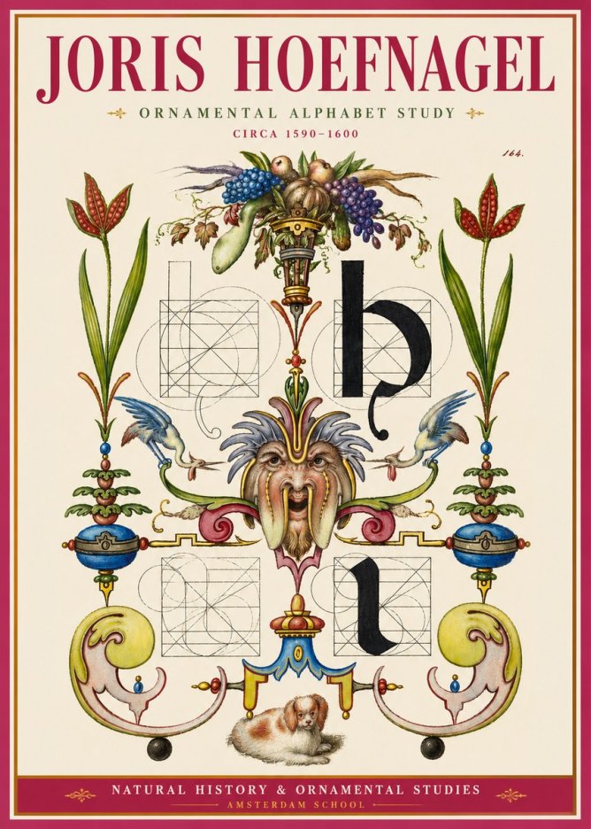 Joris Hoefnagel Floral Grotesque with Putto No4 - Póster