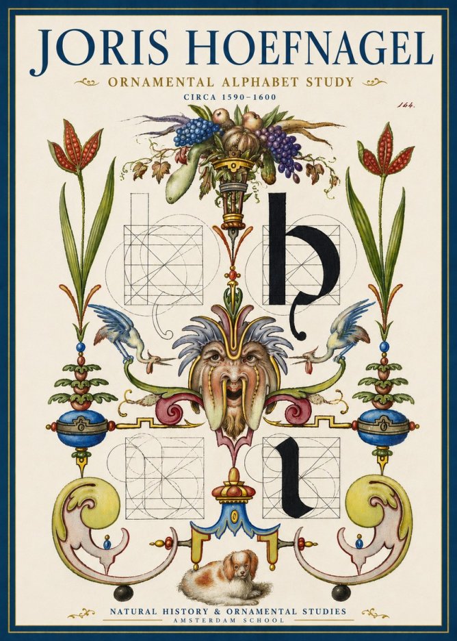 Joris Hoefnagel Floral Grotesque with Putto No5 - Póster
