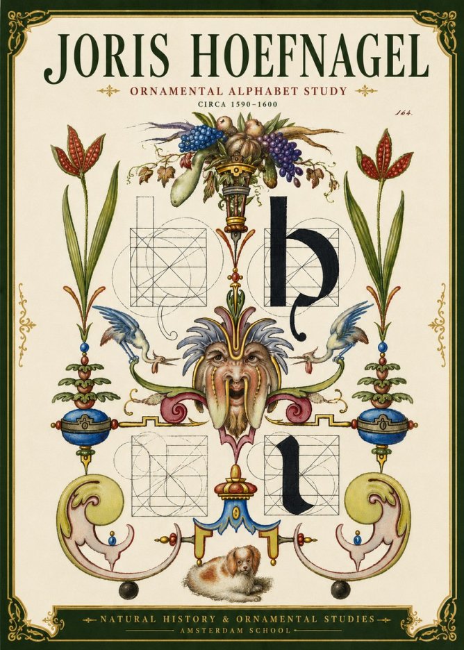 Joris Hoefnagel Floral Grotesque with Putto No6 - Póster