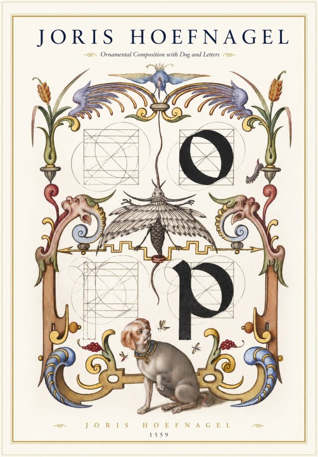 Joris Hoefnagel Ornamental Composition with Dog and Letters No1 - Póster