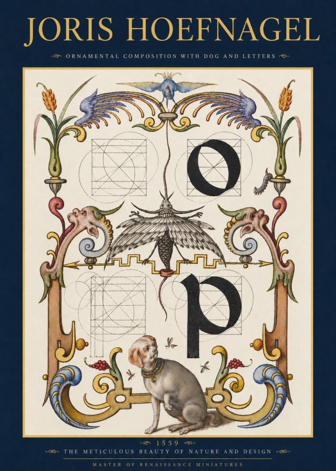 Joris Hoefnagel Ornamental Composition with Dog and Letters No3 - Póster