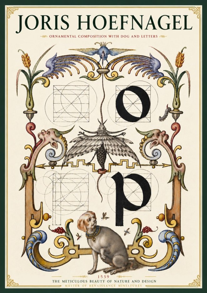 Joris Hoefnagel Ornamental Composition with Dog and Letters No4 - Póster