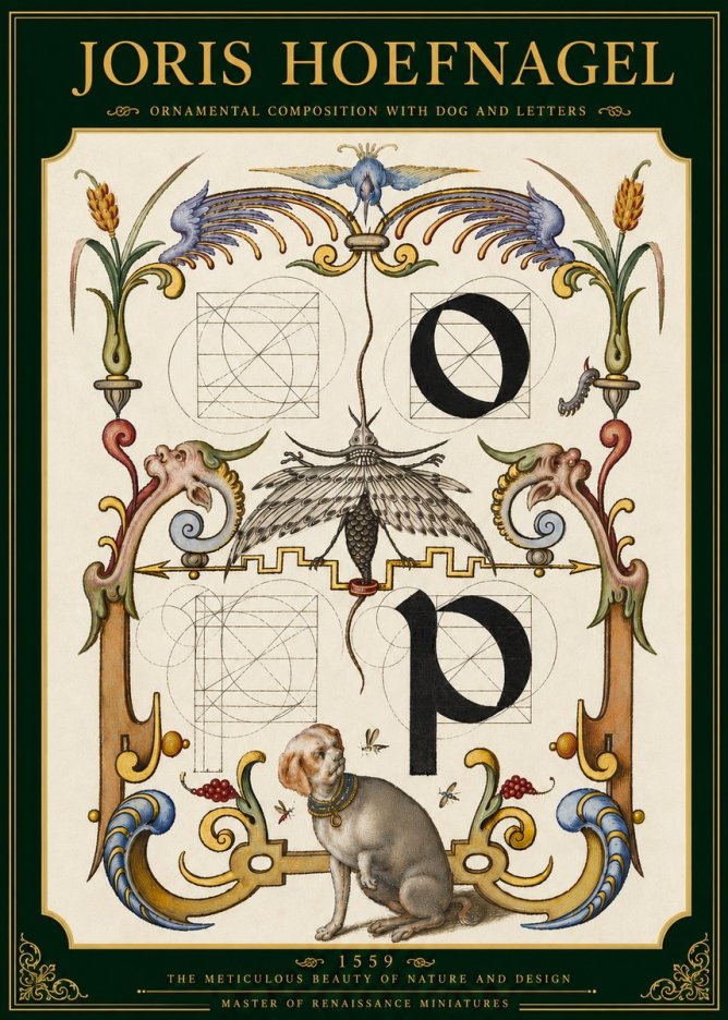 Joris Hoefnagel Ornamental Composition with Dog and Letters No5 - Póster