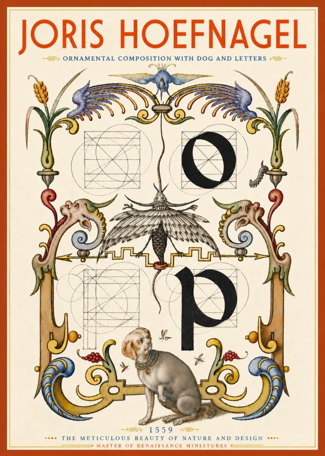Joris Hoefnagel Ornamental Composition with Dog and Letters No6 - Póster