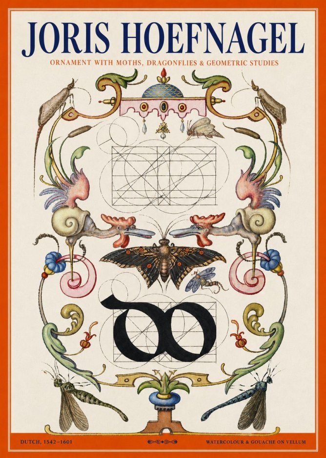 Joris Hoefnagel Ornament with Moths, Dragonflies & Geometric Studies No2 - Póster