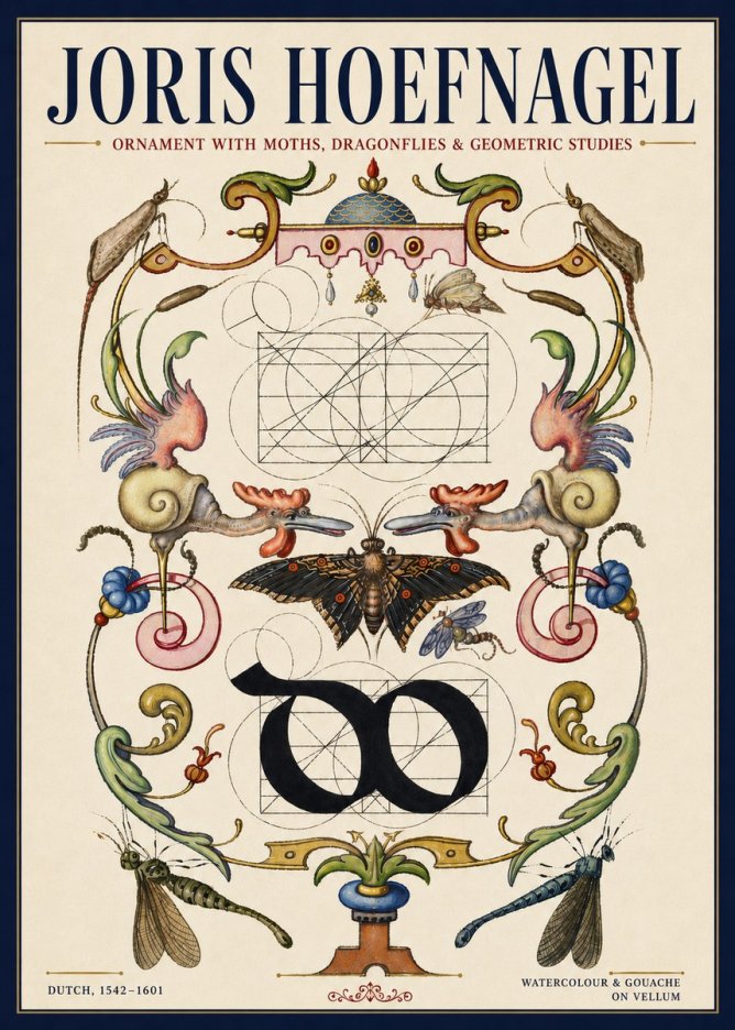 Joris Hoefnagel Ornament with Moths, Dragonflies & Geometric Studies No3 - Póster