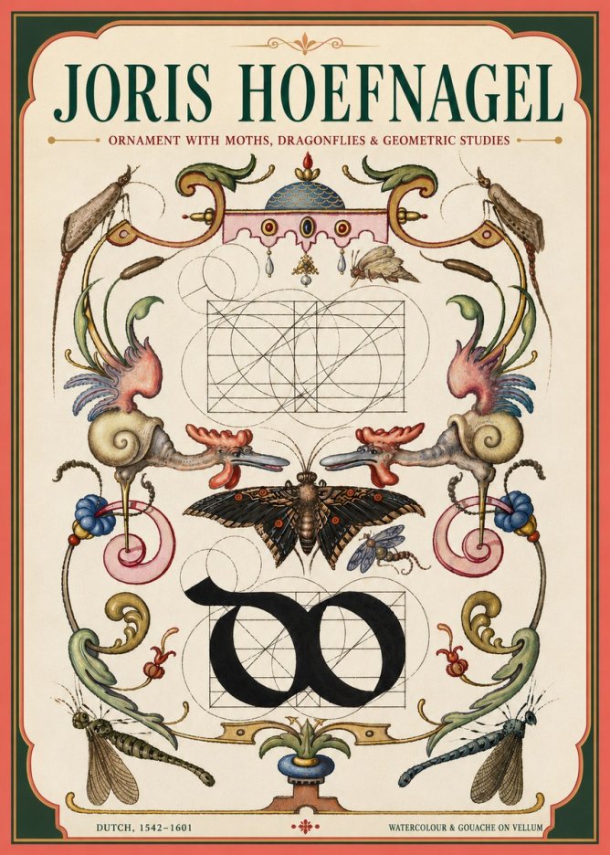 Joris Hoefnagel Ornament with Moths, Dragonflies & Geometric Studies No4 - Póster