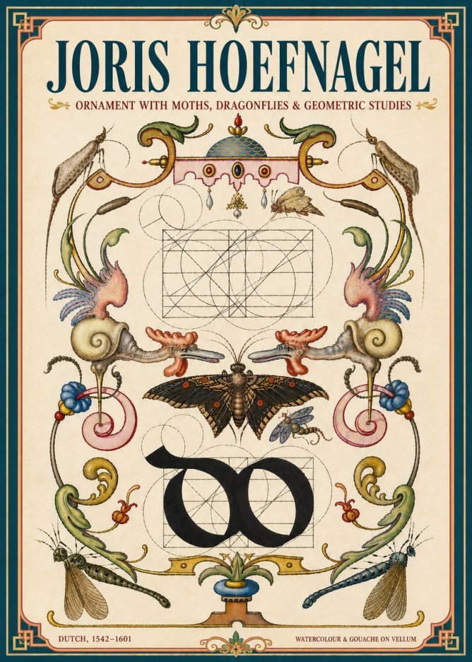 Joris Hoefnagel Ornament with Moths, Dragonflies & Geometric Studies No6 - Póster