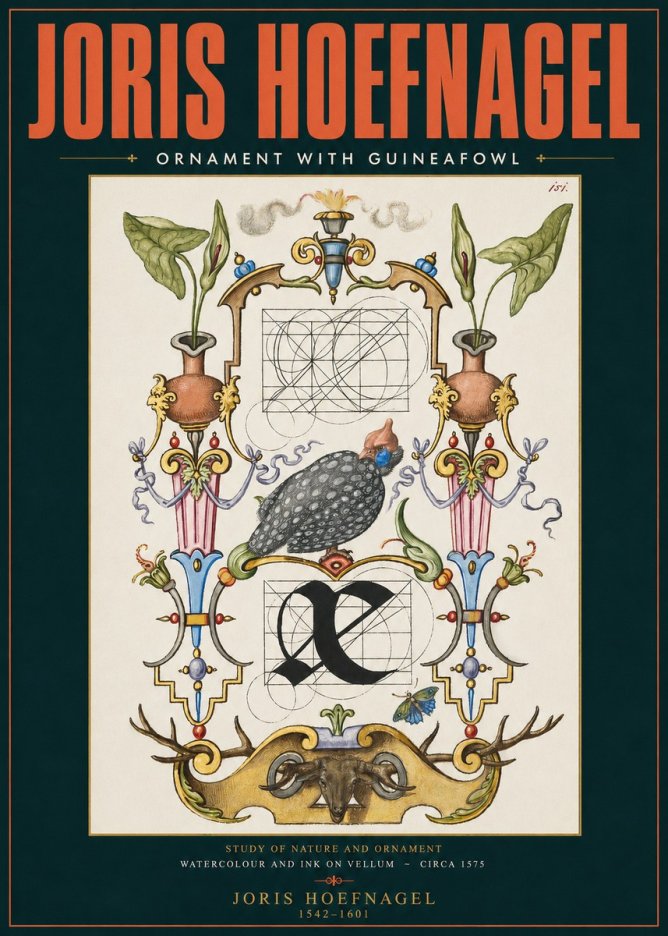 Joris Hoefnagel Ornament with Guineafowl No2 - Póster