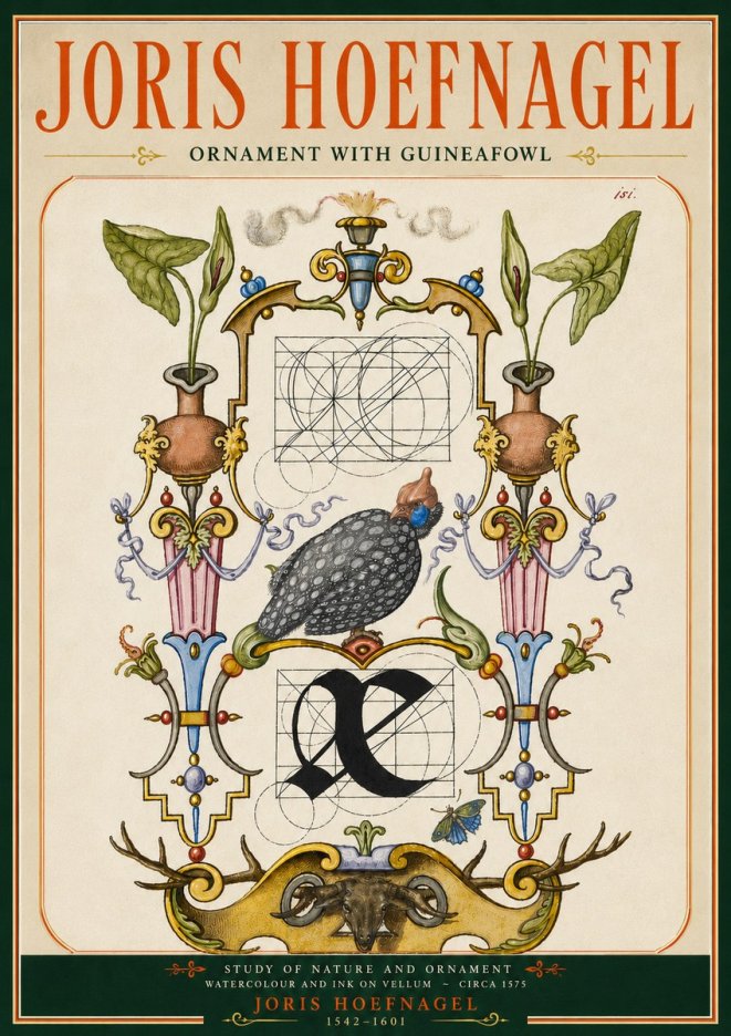 Joris Hoefnagel Ornament with Guineafowl No5 - Póster
