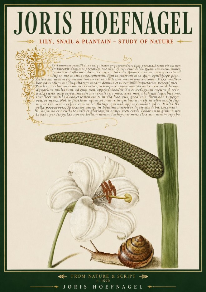 Joris Hoefnagel Lily, Snail & Plantain - Study of Nature No5 - Póster
