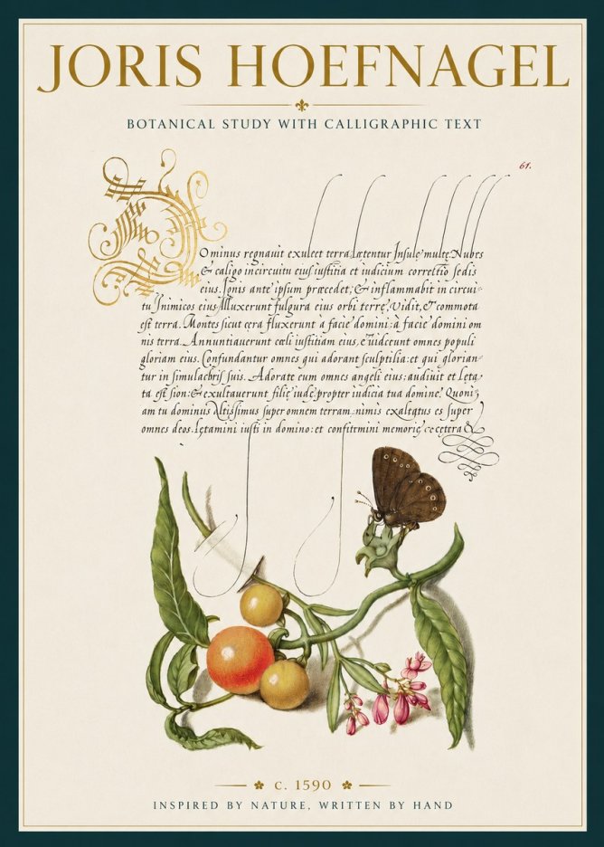 Joris Hoefnagel Botanical Study with Calligraphic Text No3 - Póster