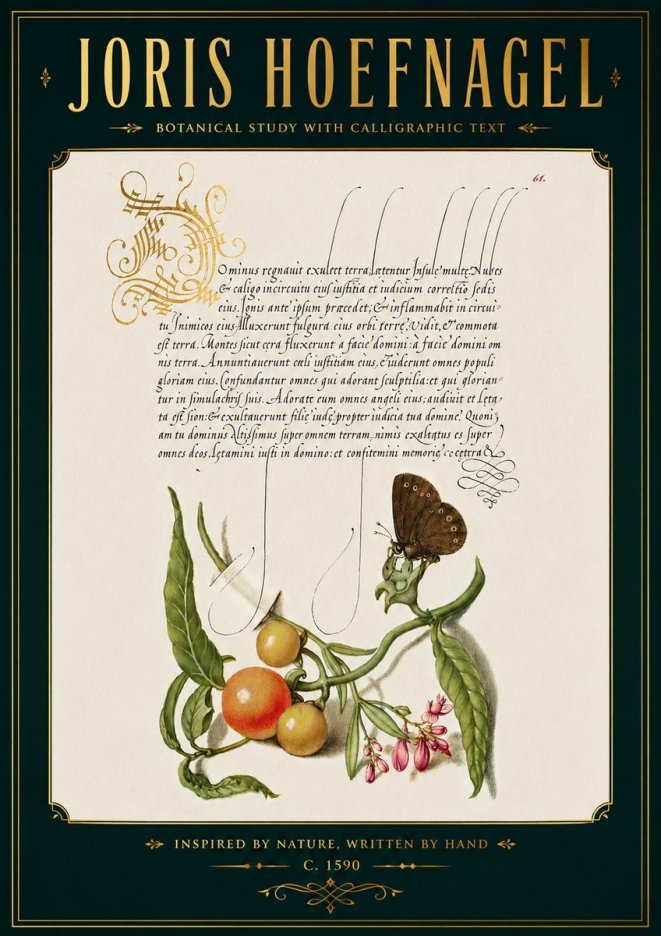 Joris Hoefnagel Botanical Study with Calligraphic Text No5 - Póster