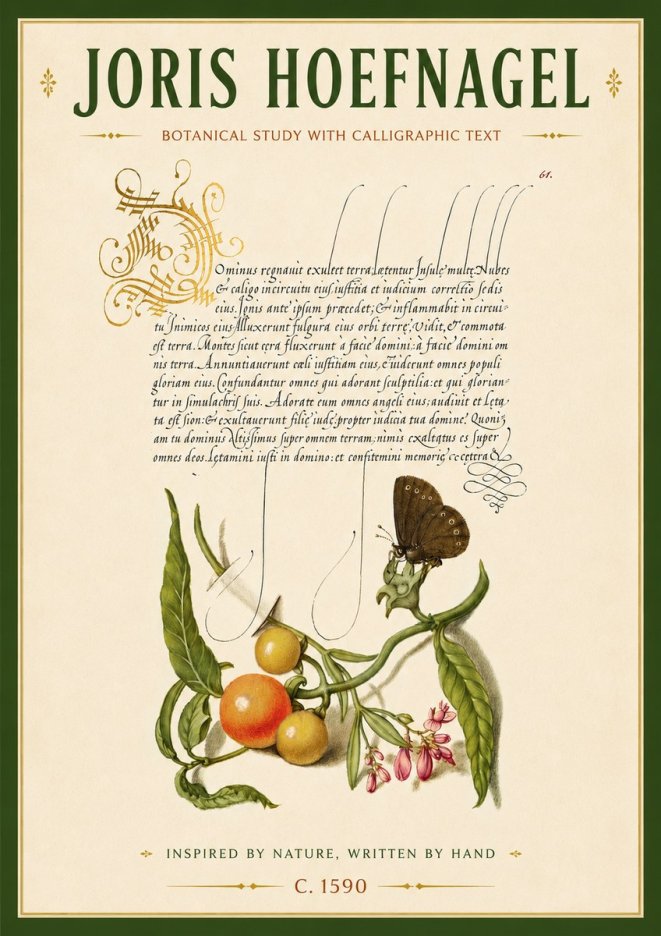 Joris Hoefnagel Botanical Study with Calligraphic Text No6 - Póster