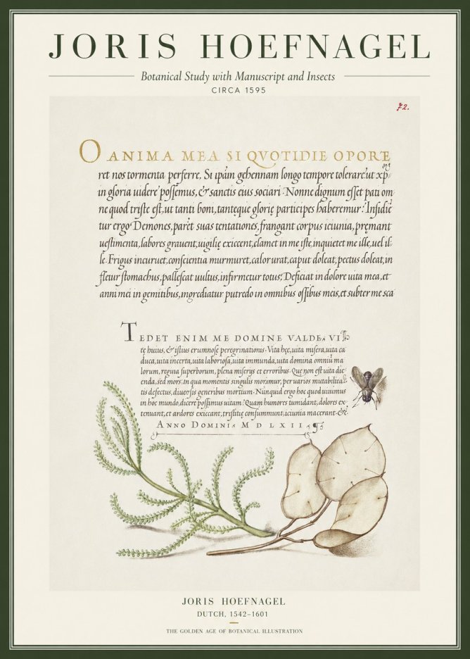 Joris Hoefnagel Botanical Study with Manuscript and Insects No1 - Póster