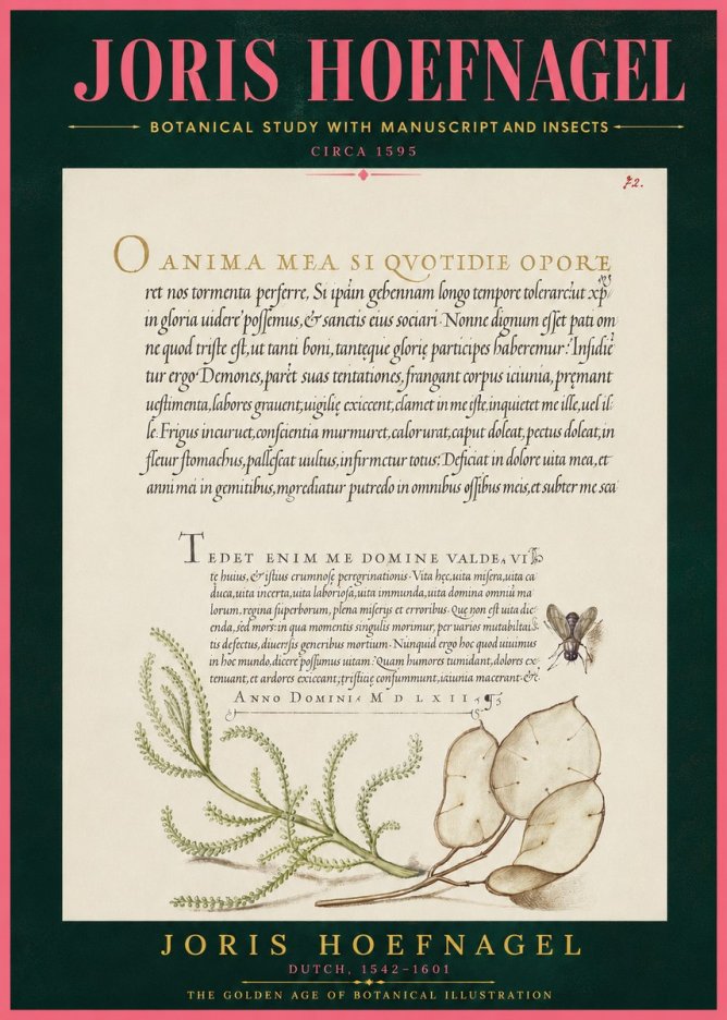 Joris Hoefnagel Botanical Study with Manuscript and Insects No4 - Póster