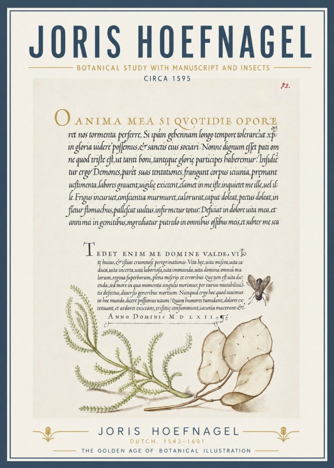 Joris Hoefnagel Botanical Study with Manuscript and Insects No5 - Póster