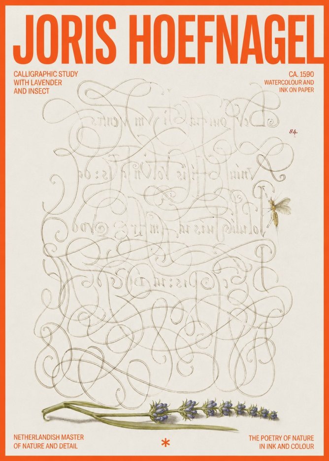 Joris Hoefnagel Calligraphic Study with Insect and Flower No6 - Póster