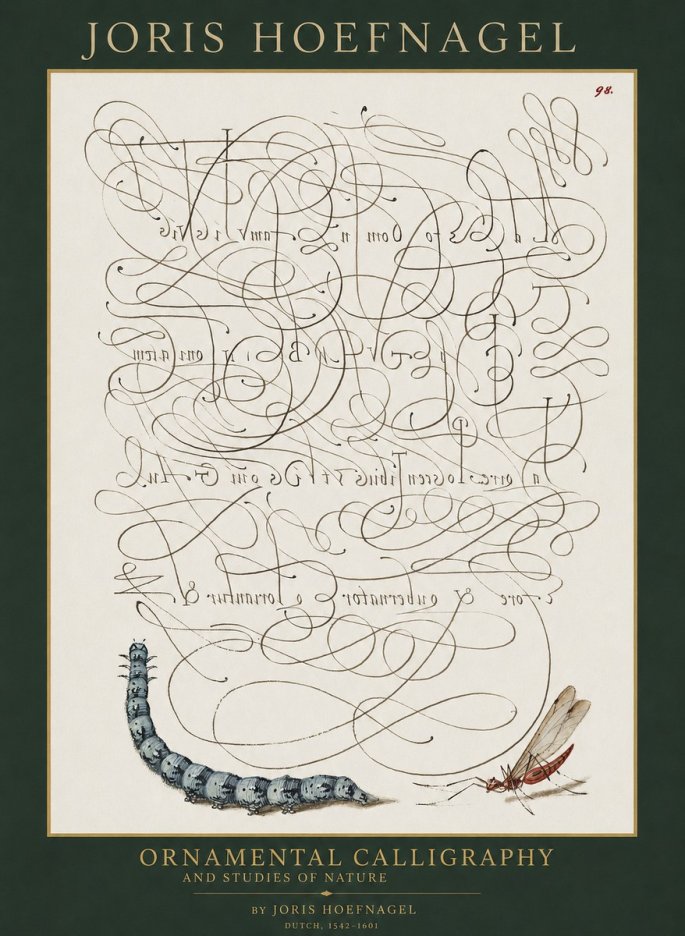 Joris Hoefnagel Ornamental Calligraphy and Studies of Nature No1 - Póster