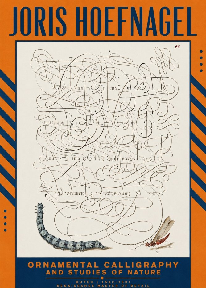 Joris Hoefnagel Ornamental Calligraphy and Studies of Nature No2 - Póster