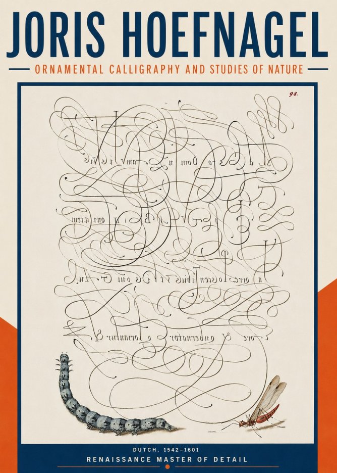 Joris Hoefnagel Ornamental Calligraphy and Studies of Nature No4 - Póster