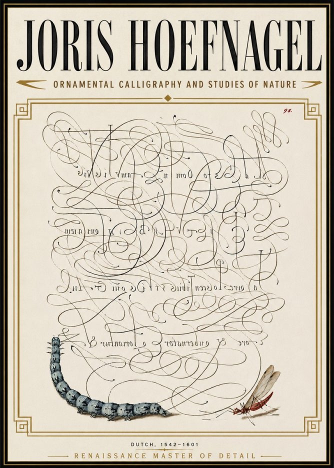 Joris Hoefnagel Ornamental Calligraphy and Studies of Nature No6 - Póster