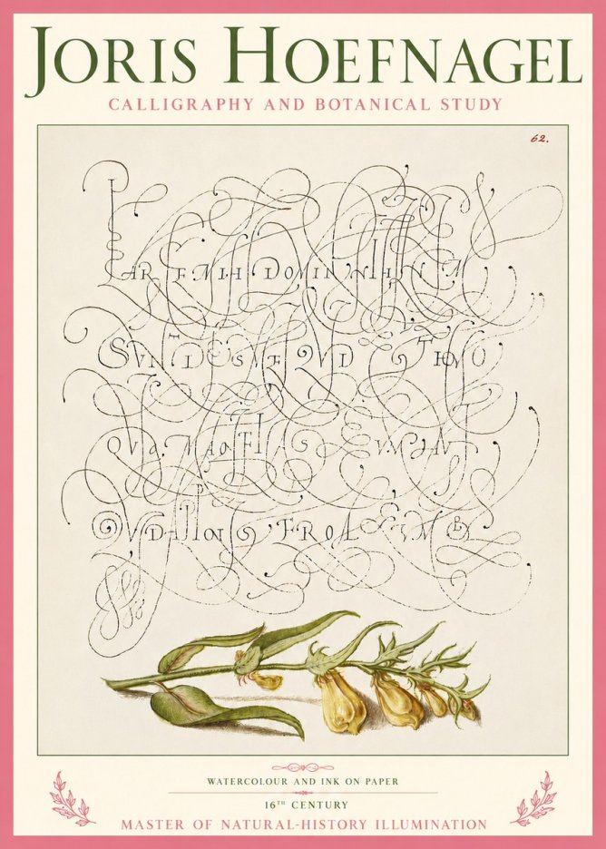 Joris Hoefnagel Calligraphic Practice with Botanical Study No5 - Póster