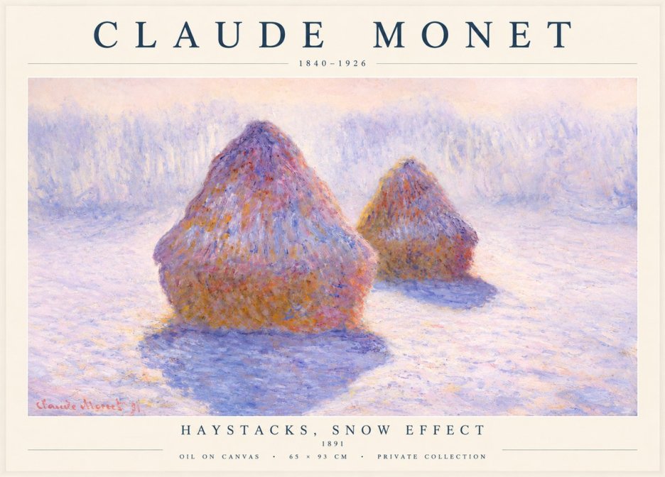 Monet Haystacks, Snow Effect No1 - Póster
