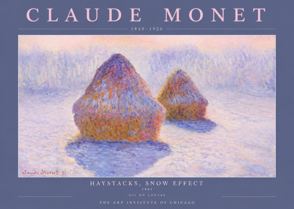 Monet Haystacks, Snow Effect No2 - Póster