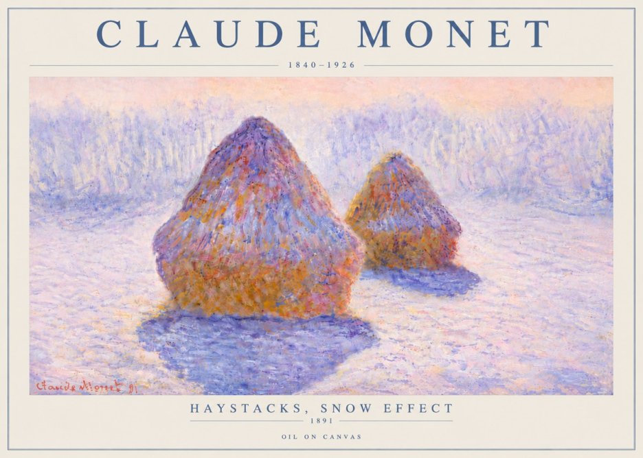 Monet Haystacks, Snow Effect No6 - Póster