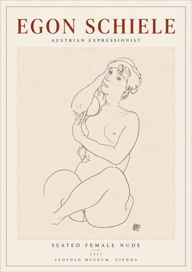 Schiele Seated Female Nude No4 - Póster