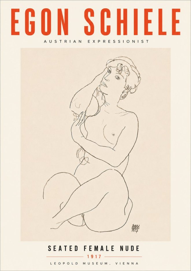 Schiele Seated Female Nude No6 - Póster