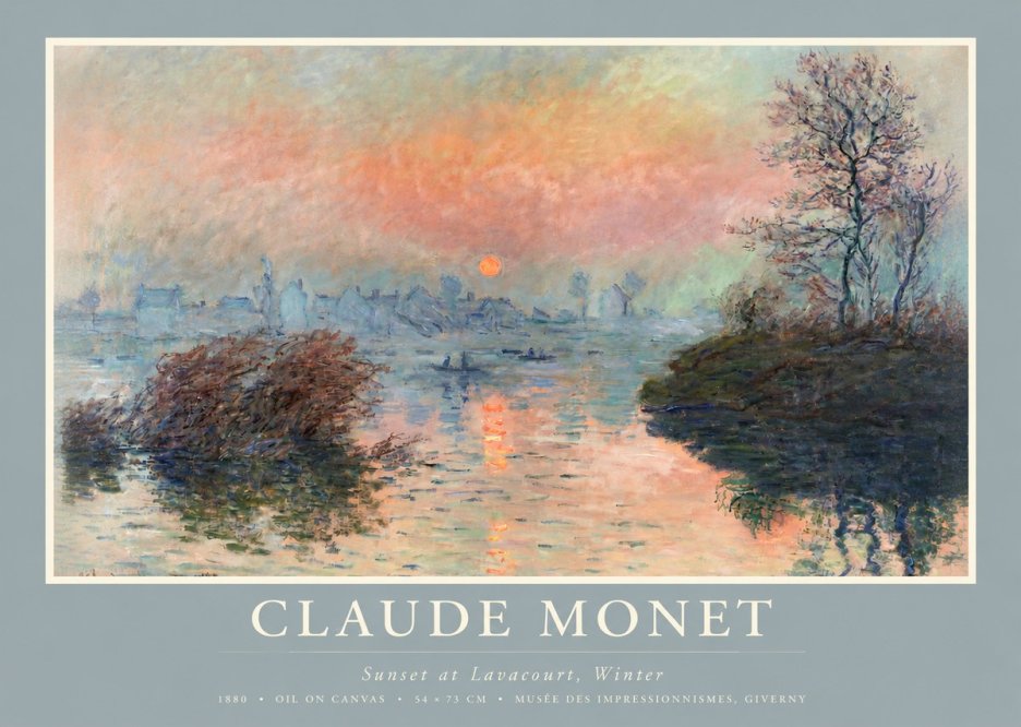 Monet Sunset at Lavacourt, Winter No2 - Póster
