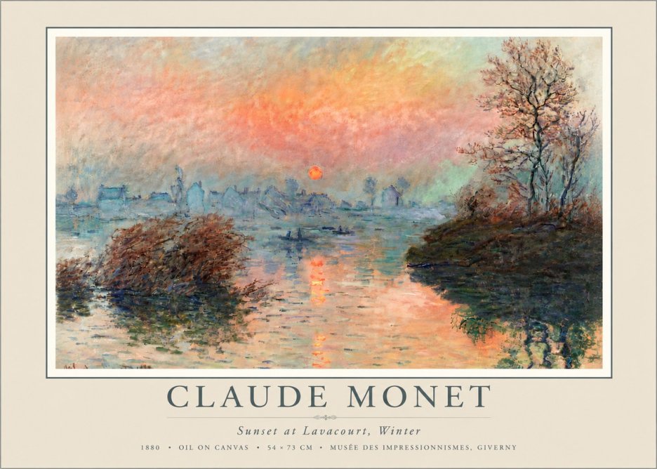 Monet Sunset at Lavacourt, Winter No5 - Póster