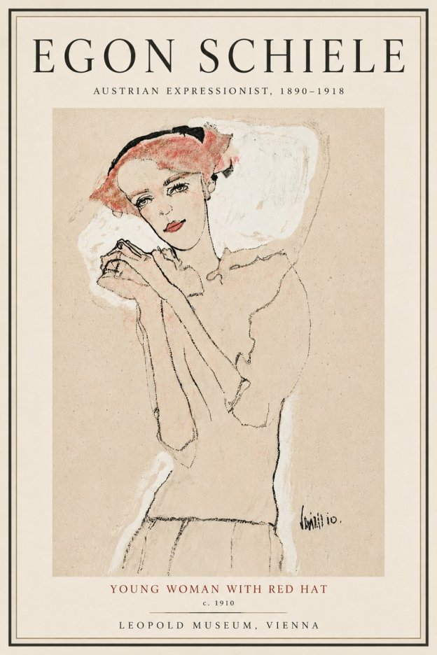 Schiele Young Woman with Red Hat No5 - Póster