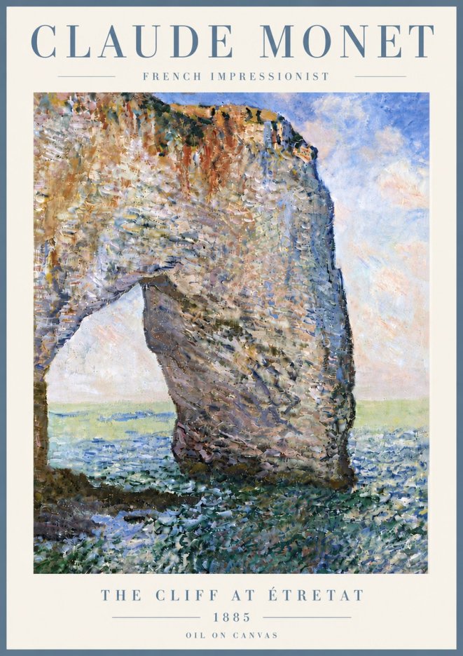 Monet The Cliff at Étretat No6 - Póster