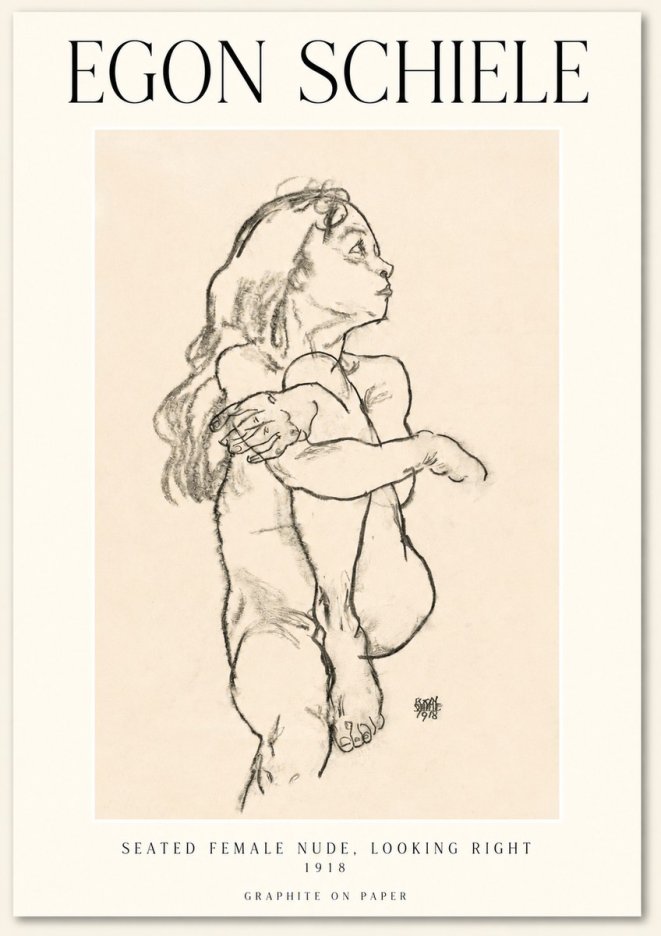 Schiele Seated Female Nude, Looking Right No1 - Póster