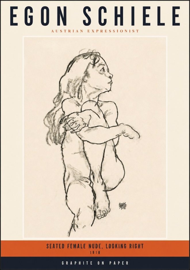 Schiele Seated Female Nude, Looking Right No2 - Póster