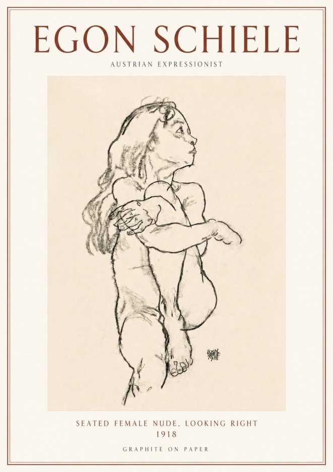 Schiele Seated Female Nude, Looking Right No3 - Póster