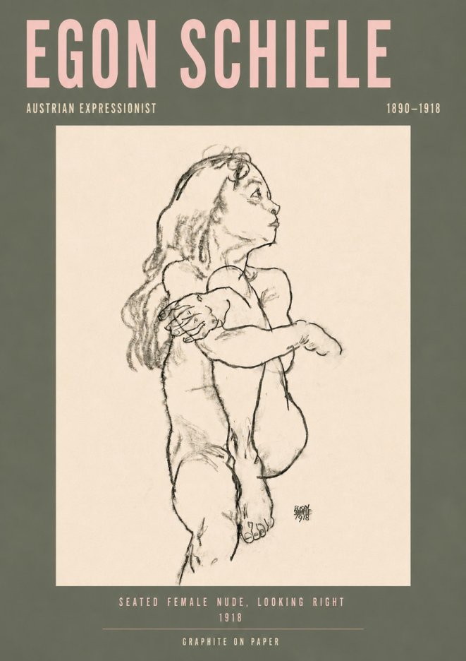 Schiele Seated Female Nude, Looking Right No4 - Póster