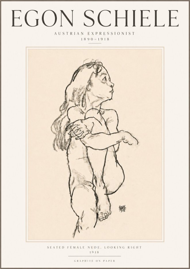 Schiele Seated Female Nude, Looking Right No5 - Póster