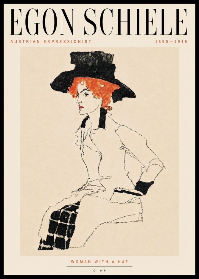 Schiele Woman with a Hat No5 - Póster