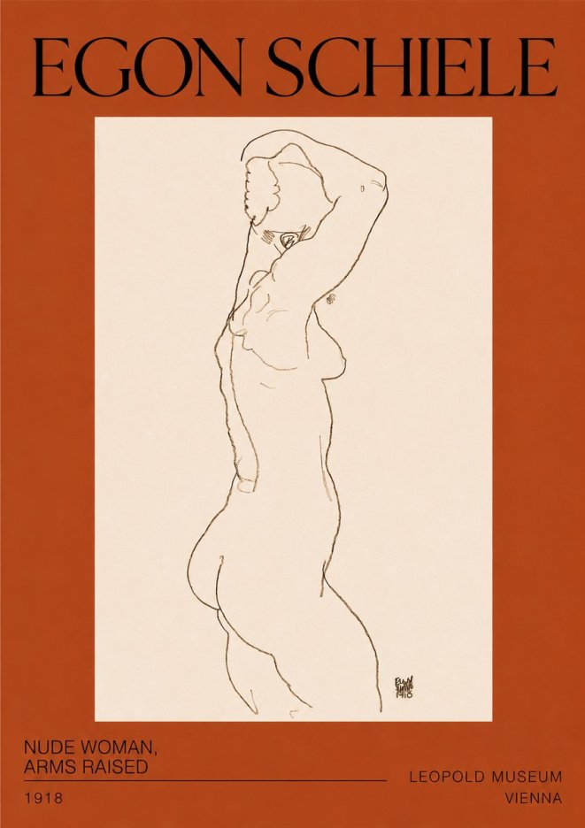 Schiele Nude Woman, Arms Raised No2 - Póster