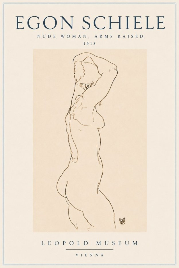 Schiele Nude Woman, Arms Raised No3 - Póster