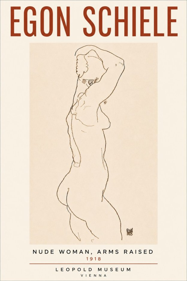 Schiele Nude Woman, Arms Raised No4 - Póster