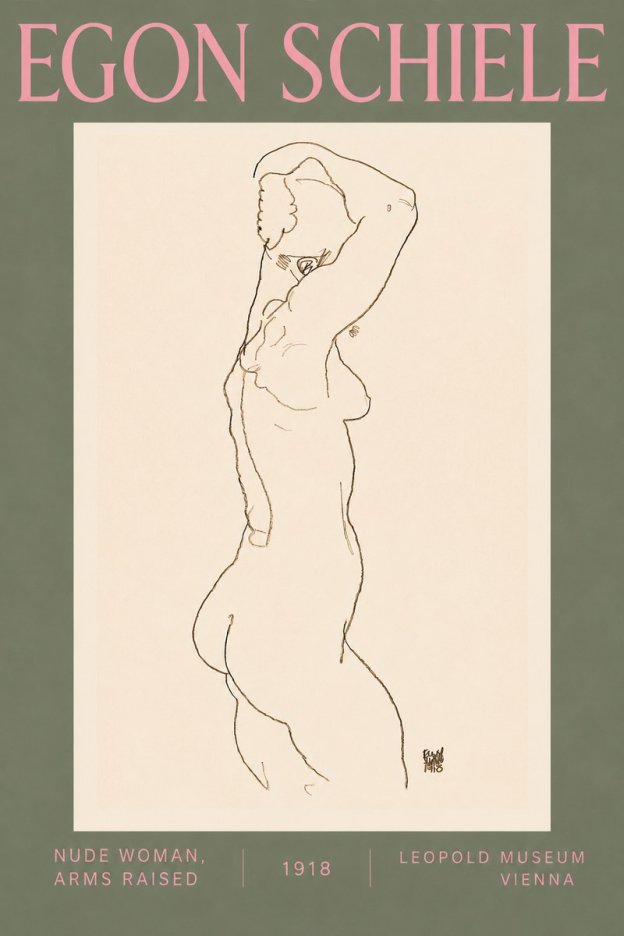 Schiele Nude Woman, Arms Raised No5 - Póster