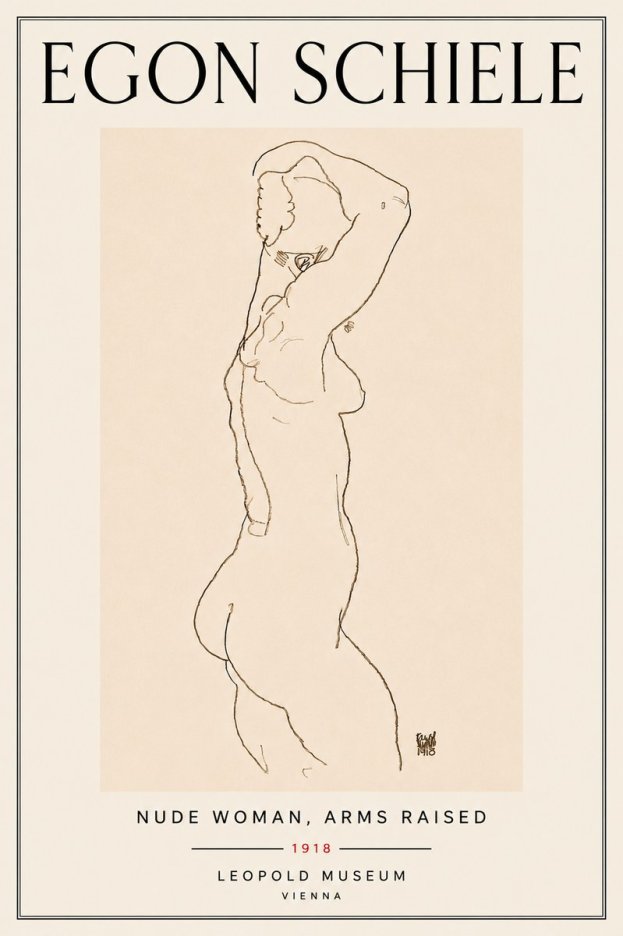Schiele Nude Woman, Arms Raised No6 - Póster