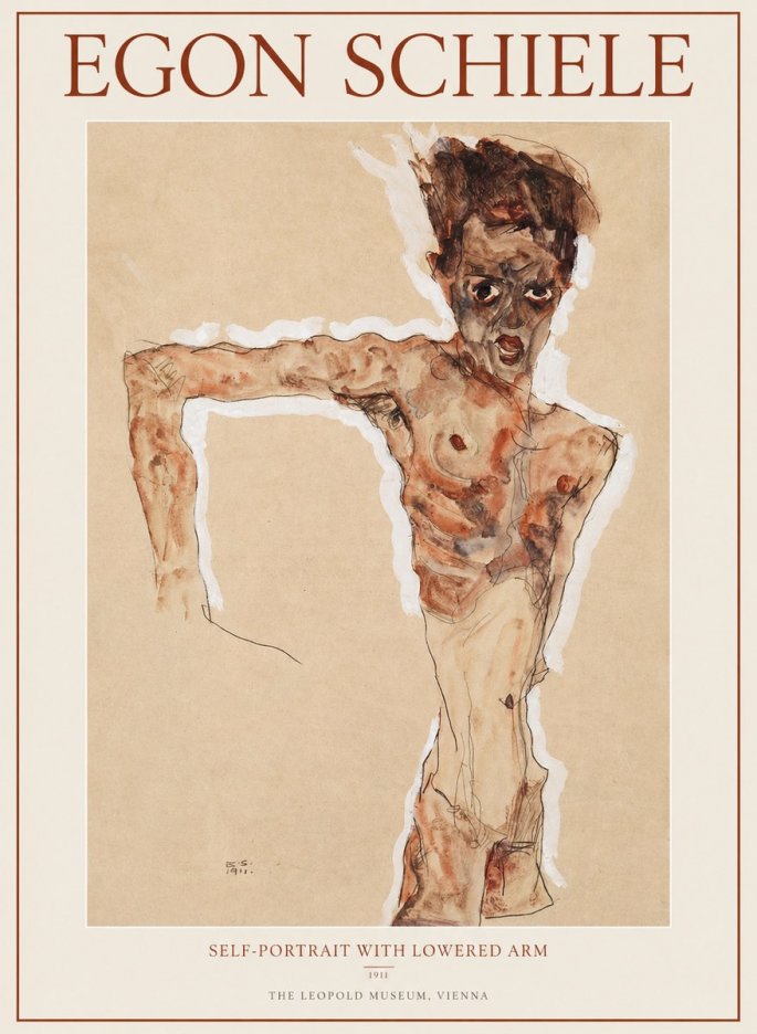 Schiele Self-portrait with Lowered Arm No1 - Póster